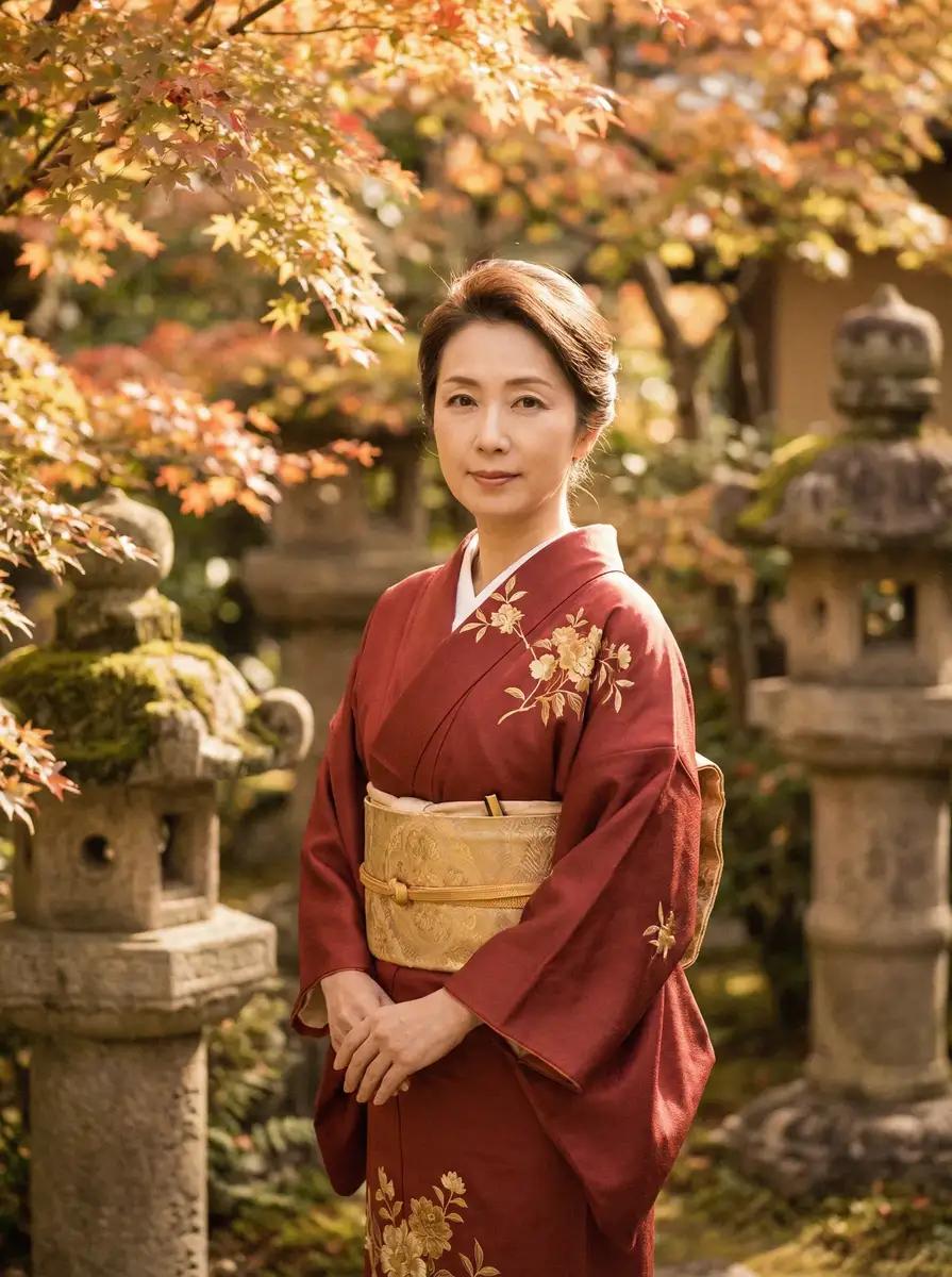 一位身穿暗红色和服的优雅 情深叉-热门情感视频|独家内容|免费在线收看 在日式庭院中
